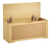 HOMCOM Coffre de Rangement en Rotin 136L, Banc Coffre avec Couvercle Relevable et 2 Charnières de Sécurité, Chêne