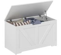 HOMCOM Coffre de Rangement, Banc de Rangement avec Couvercle Rabattable et charnières de sécurité, Style Rustique, Meuble d'entrée, Couloir, Chambre, Salon, 80 x 40 x 45 cm, Blanc