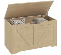 HOMCOM Coffre de Rangement Meuble d'Entrée Rustique 80x40x45cm Bois Naturel | Banc de Rangement, Couvercle Rabattable, Charnières de Sécurité, pour Couloir, Chambre, Salon