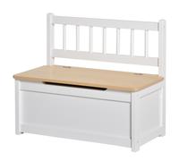 HOMCOM Coffre de Rangement pour Enfants 2 en 1 en Bois avec Piston de Fermeture Sécurisé, 60x30x50cm Blanc et Bois Naturel