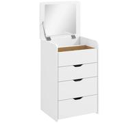 HOMCOM Coiffeuse 3 en 1 avec miroir rabattable et tabouret, avec tiroirs, blanc