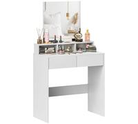 HOMCOM Coiffeuse avec Miroir 2 Tiroirs Moderne 75 x 38 x 135 cm Blanc | Table de Maquillage, 3 Compartiments, pour Chambre à Coucher