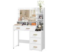 HOMCOM Coiffeuse avec Miroir et 9 lumières LED 100 x 40 x 138 cm Blanc | Table de Maquillage Style Moderne, 4 Tiroirs, 6 Compartiments Ouverts, pour Chambre à Coucher, Salon