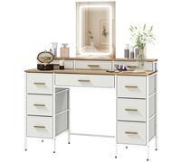 HOMCOM Coiffeuse avec miroir et lumières LED 3 couleurs, table de maquillage 10 tiroirs en tissu, 118,5 x 39,5 x 140 cm naturel