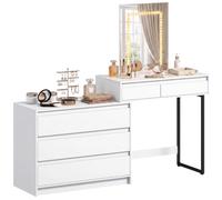 HOMCOM Coiffeuse avec Miroir et lumières LED, 5 tiroirs, Moderne, Blanc | Table de toilette, éclairage 3 couleurs, pour chambre, coiffeuse moderne pour maquillage, pour femmes et filles