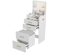 HOMCOM Coiffeuse avec Miroir et Tabouret 3 en 1 48 x 40 x 90 cm Blanc | Table de Maquillage, Plateau en Verre Visible, 3 Tiroirs, Coussin Rembourré, Roulettes, Bureau Coiffeuse
