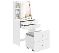 Coiffeuse - HOMCOM - avec miroir et tabouret de rangement mobile - tiroirs et étagères ouvertes - bois - 60 x 40 x 132,5 cm - blanc