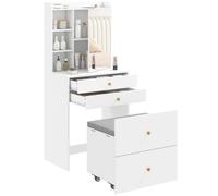 HOMCOM Coiffeuse avec Miroir et Tabouret de Rangement Mobile Tiroirs Blanc | Table de Maquillage Compacte, Placard, Compartiments Ouverts, Étagère Réglable, Siège Rembourré, pour Chambre à Coucher