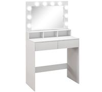 HOMCOM Coiffeuse avec miroir Hollywood, tiroirs, 3 modes d'éclairage, 10 ampoules, 80 x 40 x 135 cm, blanc