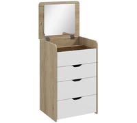 HOMCOM Coiffeuse avec miroir rabattable et tabouret de rangement, table de maquillage, 2 tiroirs, siège rembourré, chêne blanc