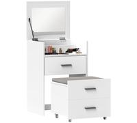 HOMCOM Coiffeuse avec Miroir relevable et Tabouret à roulettes Blanc | Table de Maquillage, 2 Tiroirs, Coussin Amovible Effet Velours, pour Chambre à Coucher