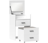 HOMCOM Coiffeuse avec miroir relevable et tabouret à roulettes, table de maquillage avec 2 tiroirs, coussin amovible, blanc