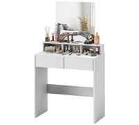 HOMCOM Coiffeuse avec miroir, table de maquillage avec 2 tiroirs et 3 compartiments, style moderne, 75 x 38 x 135 cm, blanc