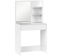 HOMCOM Coiffeuse avec miroir, table de maquillage avec tiroir et étagères, pour chambre à coucher, 75l x 40P x 137H cm, blanc