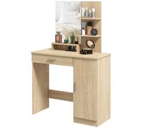 HOMCOM Coiffeuse de Chambre avec Armoire, Tiroir, Miroir de Maquillage et Étagères Ouvertes, 90x38x138 cm, Érable