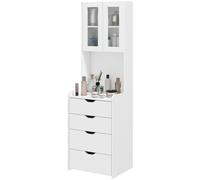 HOMCOM Coiffeuse de maquillage avec éclairage LED 3 couleurs Miroir rabattable et tabouret rembourré 3 tiroirs et étagères Blanc