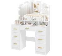 HOMCOM Coiffeuse de Maquillage avec Lumières LED 3 Couleurs Coiffeuse avec Miroir 7 Tiroirs et 3 Compartiments Blanc