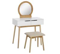 HomCom Coiffeuse design scandinave avec miroir, 2 tiroirs et tabouret blanc pin clair