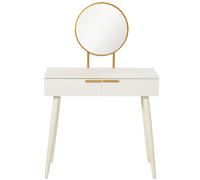 HOMCOM Coiffeuse Design Table de Maquillage avec Miroir rond, 2 tiroirs pour chambre, intérieur, blanc