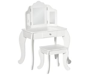 HOMCOM Coiffeuse Enfant avec Tabouret, Coiffeuse Bureau 2 en 1 Miroir triptyque et tiroir Coulissant - Coiffeuse dim. 63L x 40l x 85,5H cm - Blanc Acrylique