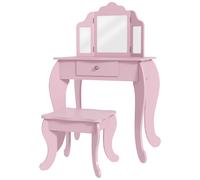 HOMCOM Coiffeuse Enfant avec Tabouret et Miroir Ajustable Coiffeuse pour Filles de 3-6 Ans avec Tiroir Rose