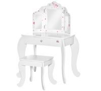 HOMCOM Coiffeuse Enfant avec Tabouret, Miroir triptyque et tiroir Coulissant - Coiffeuse dim. 63L x 40l x 85,5H cm