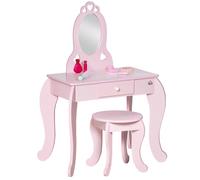HomCom Coiffeuse enfant Design girly motifs cœur - Tabouret, tiroir, miroir - 60x36x88 cm - Rose