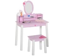Homcom Coiffeuse enfant table de maquillage avec tabouret, 1 tiroir, miroir 59 x 39 x 92 cm bois rose