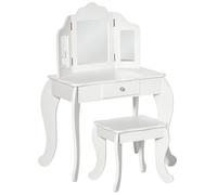 HOMCOM Coiffeuse enfant table de maquillage avec tabouret avec 3 miroirs tournables en acrylique1 tiroir pieds stables 63 x 40 x 85,5 cm blanc