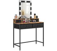 HOMCOM Coiffeuse Miroir LED Intégré 90L x 40l x 148H cm Aspect Bois Foncé | Table de maquillage Style Industriel, Miroir LED Réglable, Pied en Métal Noir, 4 Tiroirs en Tissu