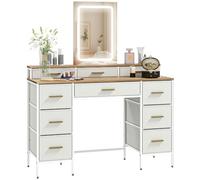 HOMCOM Coiffeuse avec Miroir et lumières LED 3 Couleurs, Table de Maquillage avec 10 tiroirs en Tissu, Pieds en Acier, Style Moderne, 118,5 x 39,5 x 140 cm, Effet Bois Naturel