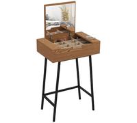 HOMCOM Coiffeuse Miroir Rabattable, Pieds Acier, Bois Naturel | Bureau de maquillage industriel, 16 petits compartiments, coiffeuse pour chambre
