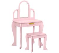 HOMCOM Coiffeuse pour enfant avec tabouret 3 miroirs et tiroir 3 à 6 ans 52 x 32 x 85 cm rose