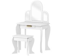 HOMCOM Coiffeuse pour enfants avec miroir et tabouret Coiffeuse enfant Table de maquillage pour fille de 3 a 6 Ans avec tiroir blanc