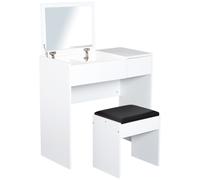 HOMCOM Coiffeuse table de maquillage design contemporain 80L x 40l x 79H cm miroir escamotable tiroir coffre + tabouret noir