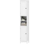 HOMCOM Colonne de Salle de Bain avec 2 Étagères Ouvertes et 2 Armoires avec Étagères Réglables, en Bois, 30x30x170 cm, Blanc