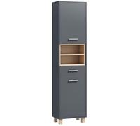 HOMCOM Colonne Salle de Bain Meuble, 2 Portes Tiroir 40 x 24 x 160 cm Gris | 2 Étagères Ouvertes, Armoire Haute, Meuble de Rangement, Cuisine, Salon