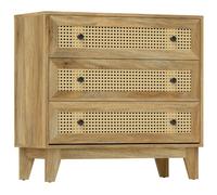 HOMCOM Commode 3 Tiroirs 80 x 35 x 76 cm Aspect Bois Clair | Meuble de Rangement avec Cannage en Rotin