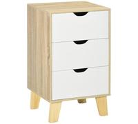 HOMCOM Commode 3 tiroirs avec Base surélevée 40x35x68.5cm Naturel-Blanc | Commode à tiroirs, pour chambre à coucher, salon, couloir, style moderne, anti-bascule