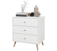 HOMCOM Commode 3 tiroirs Bois Massif de pin Design scandinave Meuble de Rangement Chambre Blanc poignée piètement effilé