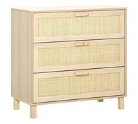 HOMCOM Commode 3 tiroirs cannage en rotin dim. 80L x 40l x 80H cm MDF Aspect Bois Clair