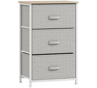 Rangement 3 tiroirs chiffonnier métal blanc effet bois clair non tissé gris clair