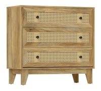 HOMCOM Commode 3 tiroirs Meuble de Rangement cannage en rotin 80 x 35 x 76 cm Aspect Bois Clair