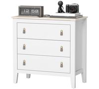 HOMCOM Commode 3 tiroirs meuble de rangement style contemporain avec poignées en polyuréthane, 80 x 40 x 78,5 cm, blanc
