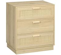 HomCom Commode 3 tiroirs chiffonnier rotin cadre en bois style bohème 60 x 38 x 69 cm Bois naturel