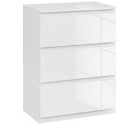 HOMCOM Commode 4 tiroirs 55x34x75cm Blanc Brillant | Moderne, design anti-basculement, Commode à tiroirs, pour salon, couloir