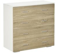 HOMCOM Commode 4 Tiroirs 76 x 35 x 72 cm Blanc et Chêne | Meuble de Rangement, Style Contemporain, Dispositif Anti-Basculement