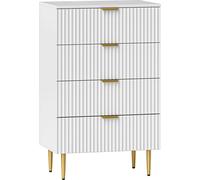 HOMCOM Commode 4 tiroirs commode chambre meuble de rangement moderne avec poignées et pieds dorés, pour chambre à coucher, salon, dim. 60 x 40 x 96 cm, blanc