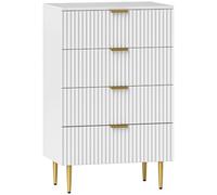 HOMCOM Commode 4 Tiroirs Commode Chambre Moderne 60 x 40 x 96 cm Blanc | Meuble de Rangement, Poignées et Pieds Dorés, pour Chambre à Coucher, Salon