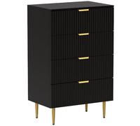 HOMCOM Commode 4 Tiroirs Commode Chambre Moderne 60 x 40 x 96 cm Noir | Meuble de Rangement, Poignées et Pieds Dorés, pour Chambre à Coucher, Salon
